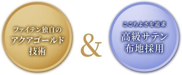 ファイテン独自の アクアゴールド 技術&高級サテン布地採用